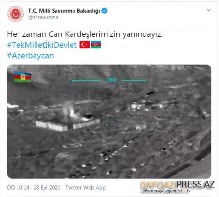  Türkiyə Milli Müdafiə Nazirliyi Azərbaycana dəstək videosunun paylaşıb.